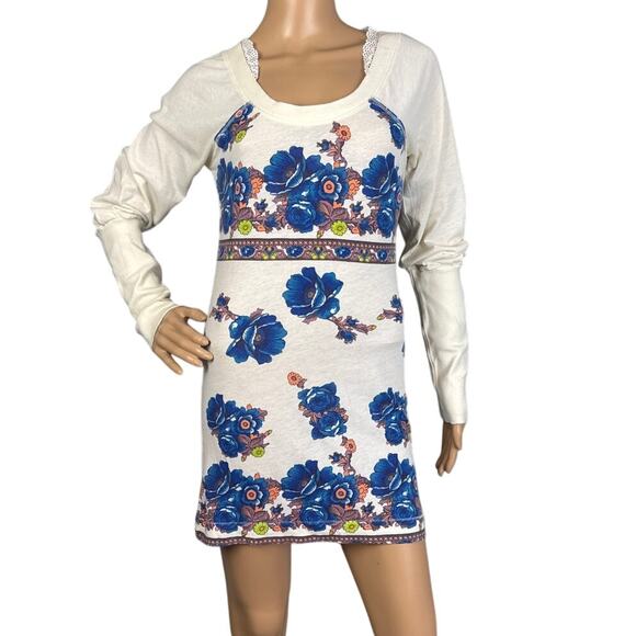 Vintage 90's Y2k Free People Tunic Dress Floral Lace Detail Size L Boho Retro - Picture 1 of 10